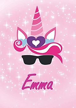 Emma: Personalisiertes | individualisiertes Einhorn Malbuch / Zeichenbuch / Zeichenmappe / Skizzenbuch / Kritzelbuch / Notizen - DIN A4, 110 blanko Seiten mit Umrandung, glänzendes Cover.
