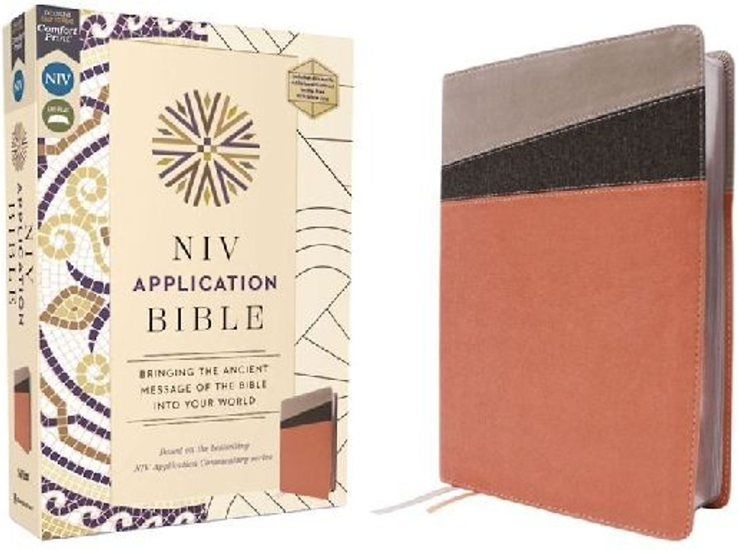 NIV Application Bible, Leathersoft, Coral/Gray, Red Letter, Comfort Print