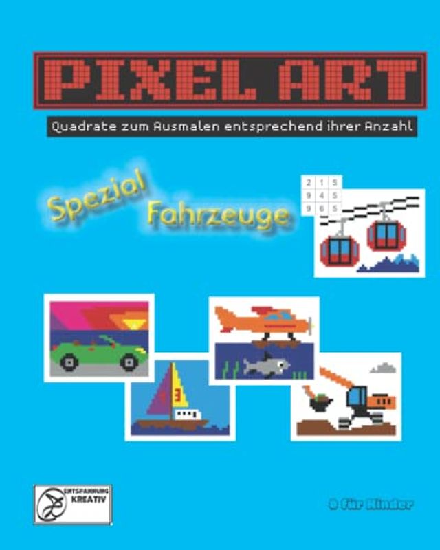 Pixel art - Spezial Fahrzeuge: Quadrate zum Ausmalen entsprechend ihrer Anzahl