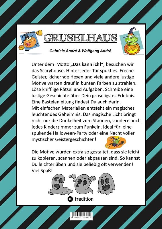 CRAFTBOOK - LUSTIGE AUSMALMOTIVE - BASTELANLEITUNG - MAGISCHES LICHT - GESPENSTER - HEXEN - SPUKHÄUSER - KNIFFLIGE RÄTSEL UND AUFGABEN