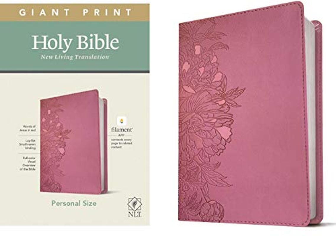 NLT Personal Size Giant Print Bible, Filament Enabled Edition (Red Letter, Leatherlike, Peony Pink)