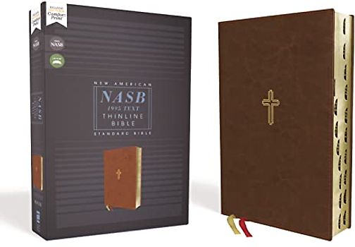 NASB, Thinline Bible, Leathersoft, Brown, Red Letter, 1995 Text, Thumb Indexed, Comfort Print