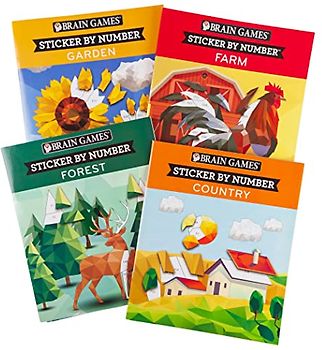 Brain Games 4 Booklet Set - Sticker By Number Nature