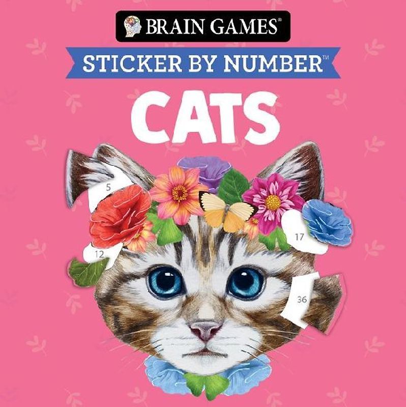 Brain Games - Sticker by Number Compact Edition: Cats 7x7 Inches Perfect Gift for Cat Lovers, Travel Size Activity Book for Adults & Kids 7+