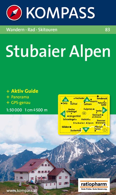 Stubaier Alpen. Wanderkarte mit Kurzführer, Panorama, alpinen Skirouten und Radrouten. GPS-genau. 1:50000