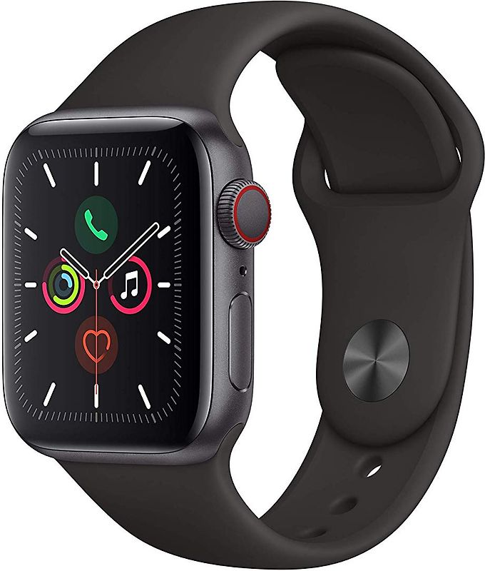 Apple Watch Series 5 40 mm Aluminiumgehäuse space grau am Sportarmband schwarz [Wi-Fi + Cellular]