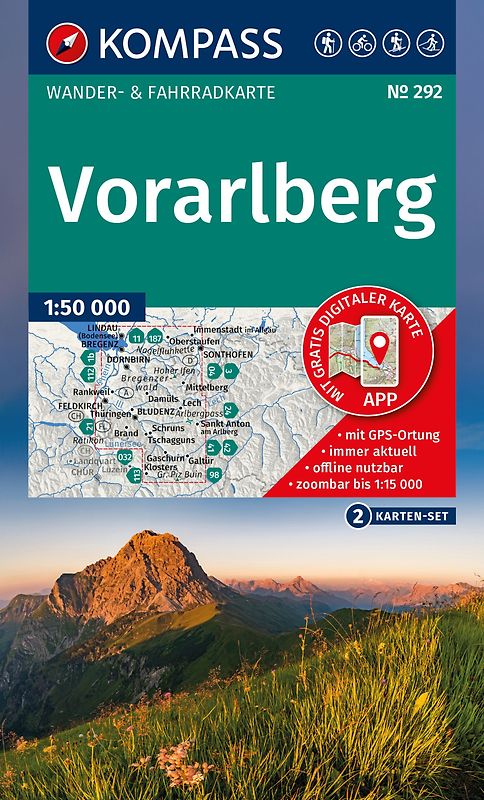 KOMPASS Wanderkarten-Set 292 Vorarlberg (2 Karten) 1:50.000
