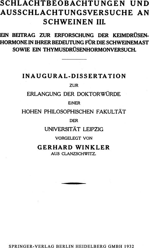 Schlachtbeobachtungen und Ausschlachtungsversuche an Schweinen III
