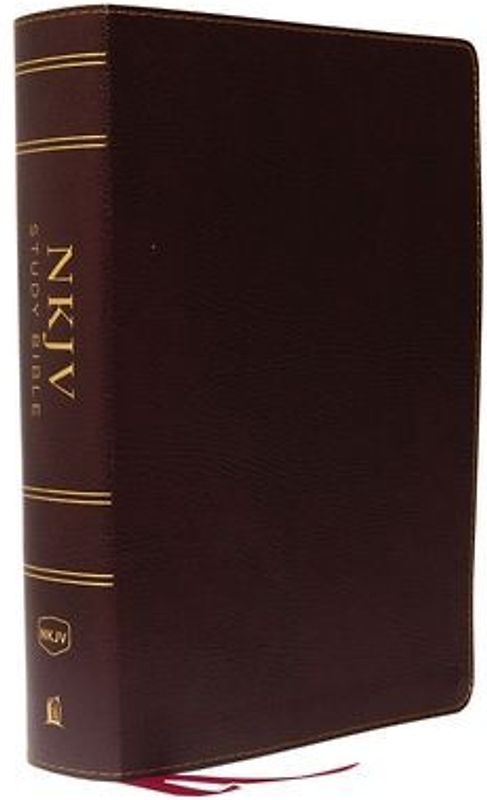NKJV Study Bible, Bonded Leather, Burgundy, Full-Color, Red Letter Edition, Indexed, Comfort Print