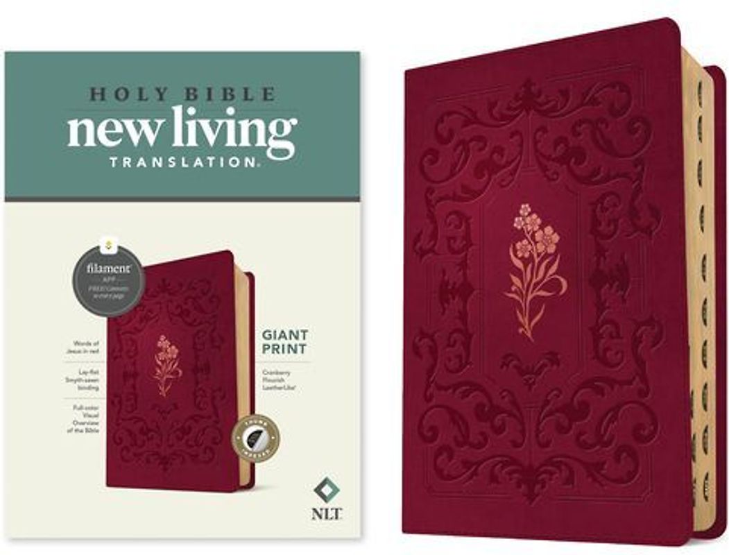 NLT Giant Print Bible, Filament Enabled (Leatherlike, Cranberry Flourish, Indexed, Red Letter)