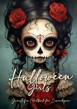 Halloween Girls Graustufen Malbuch für Ewachsene