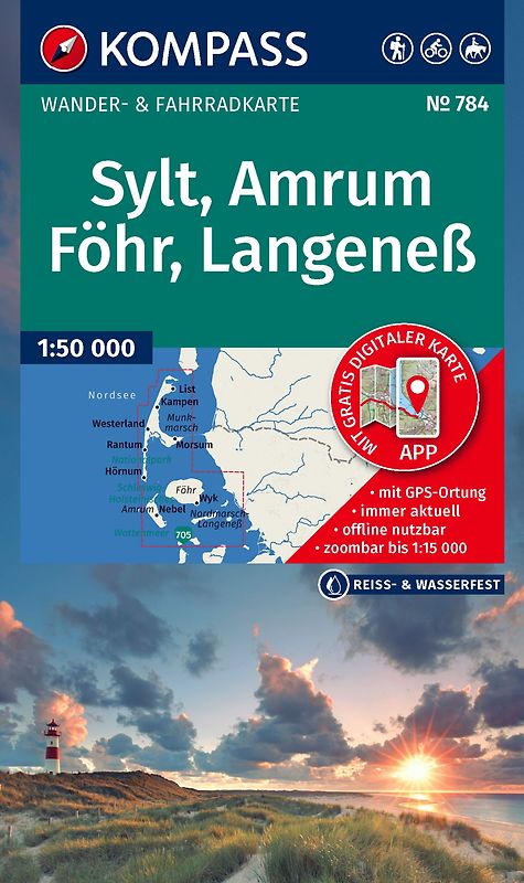 KOMPASS Wanderkarte 784 Sylt, Amrum, Föhr, Langeneß 1:35.000
