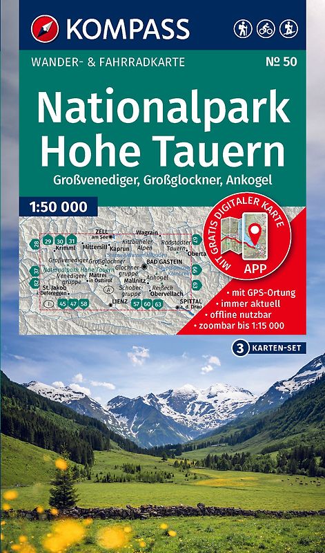 KOMPASS Wanderkarten-Set 50 Nationalpark Hohe Tauern, Großvenediger, Großglockner, Ankogel (3 Karten) 1:50.000