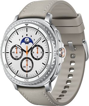 Samsung Galaxy Watch8 Classic 46 mm Boîtier aluminium blanc sur Hybride premium taupe [Wi-Fi + 4G]