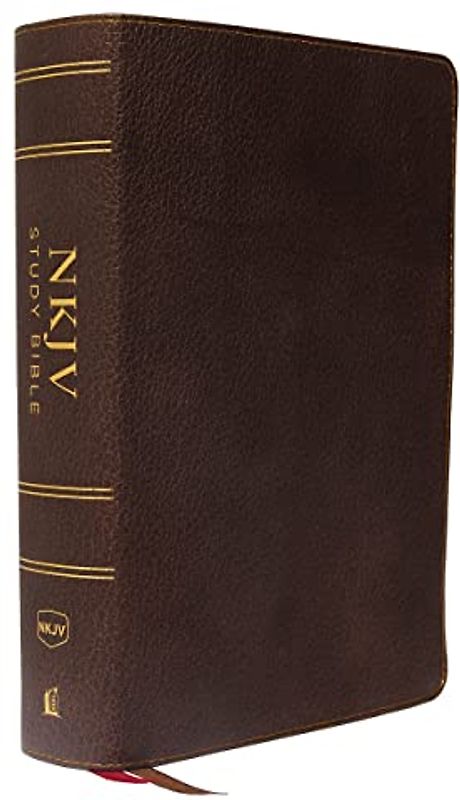 NKJV Study Bible, Premium Calfskin Leather, Brown, Full-Color, Red Letter Edition, Comfort Print