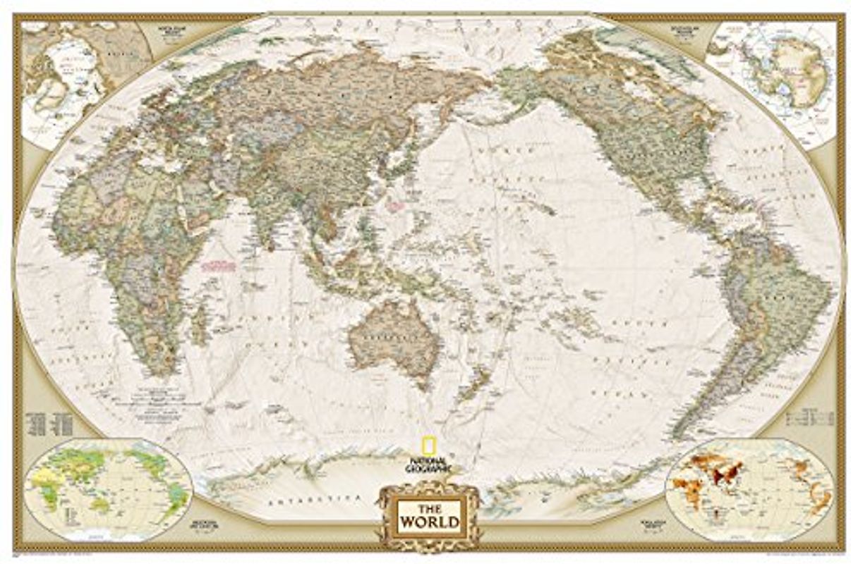 Weltkarte Executive, politisch, Pazifik zentriert, laminiert, großes Format. NATIONAL GEOGRPHIC Weltkarte
