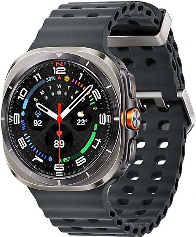 Samsung Galaxy Watch Ultra (2025) 47 mm Boîtier en titane couleur argent titane avec bracelet Sport Extrême gris foncé [Wi-Fi + Cellulaire]