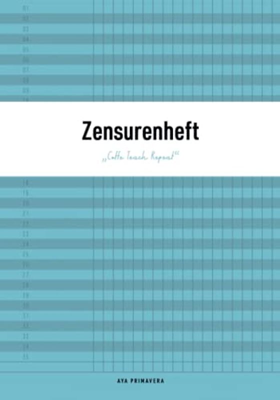 Zensurenheft – Coffe Teach Repeat: Notenheft für Lehrer, ca. A5, Doppelseiten mit übersichtlichen Notenlisten