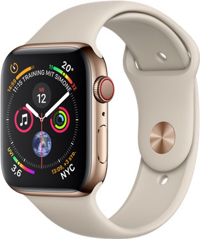 Apple Watch Series 4 44 mm boîtier en acier inoxydable or avec Bracelet Sport gris sable [Wifi+ Cellular]