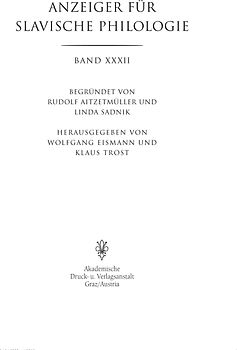Anzeiger für Slavische Philologie / Anzeiger für Slavische Philologie