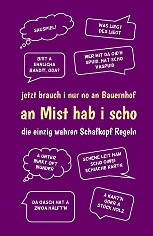 Schafkopf Block - Meine Schafkopf-Runden - Schafkopf Sprüche süddeutsch: jetzt brauch i nur no an Bauernhof - Schafkopfbuch / Punkteliste plus/minus Spielblock A5 lila
