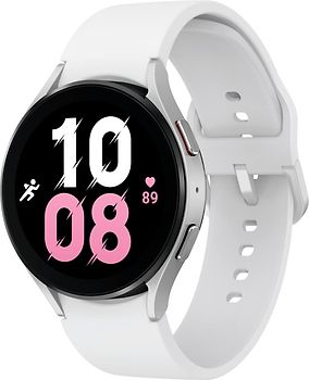 Samsung Galaxy Watch5 44 mm Boîtier en aluminium couleur argent avec bracelet Sport M/L couleur blanc [Wi-Fi + 4G]