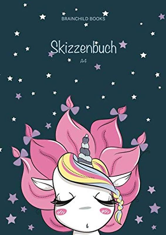 BRAINCHILD BOOKS - Skizzenbuch A4: Dickes, leeres Skizzenbuch | Din A4, 122 Seiten, weiß | zum Malen, Zeichnen und Gestalten | Design: Einhorn für Mädchen