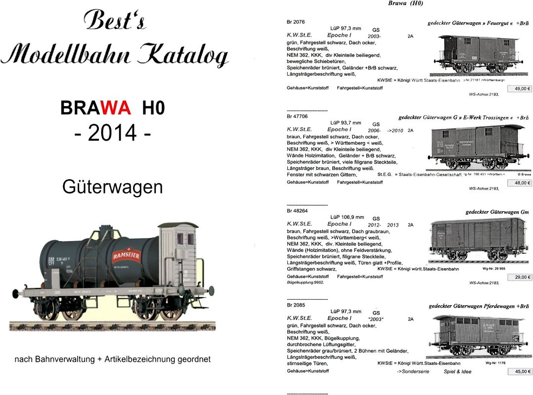 Best`s Modellbahn Katalog Brawa H0 Güterwagen 2014 bebildert (Format: A5)