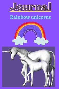 Rainbow with unicorns Journal with a purple background