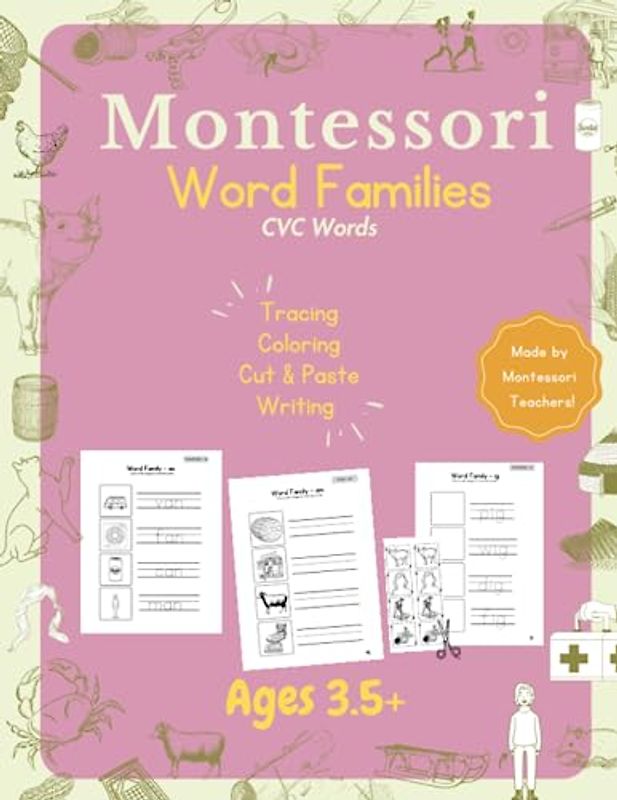 Montessori Language Workbook Word Families: CVC Words, Phonics, Reading Activities, Preschool, Kindergarten