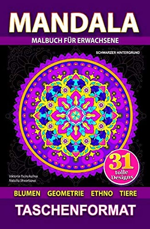 Mandala: Anti-Stress-Malbuch für Erwachsene. Schwarzer Hintergrund. Taschenformat