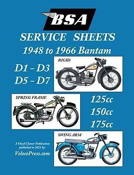 BSA BANTAM D1-D3-D5-D7 'SERVICE SHEETS' 1948-1966 RIGID, SPRING FRAME AND SWING ARM 125cc-150cc-175cc MODELS