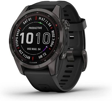 Garmin Fenix 7S 42 mm gris avec bracelet en silicone noir [Wi-Fi, Sapphire Solar Edition]
