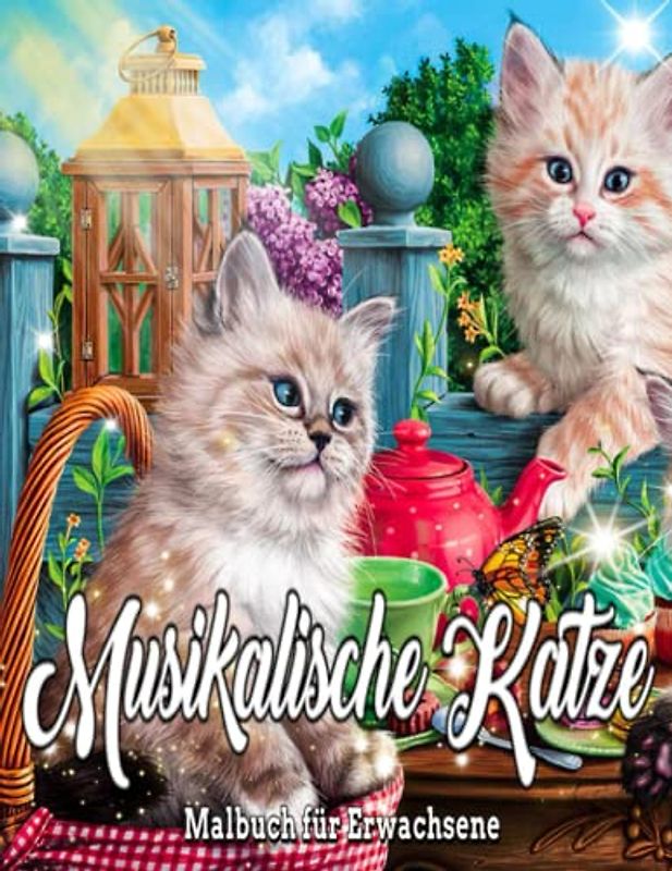 Musikalische Katze Malbuch für Erwachsene: Schönes Katzen-Malbuch / Erstaunliches musikalisches Katzen-Malbuch für Erwachsene / hübsche ... Katzen und Blumen, lustiges Malbuch