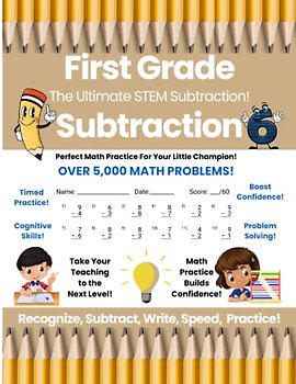 First Grade Math Subtraction Workbook, Subtract Numbers 0 To 9, STEM Math Workbook, Ages 4-8, For First Grade and Advanced Pre-Kindergarten and ... Subtraction Workbook by Glitter Bay Books