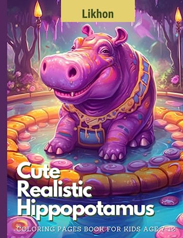 Likhon Cute Realistic Hippopotamus Coloring Pages Book for Kids Age 7-12