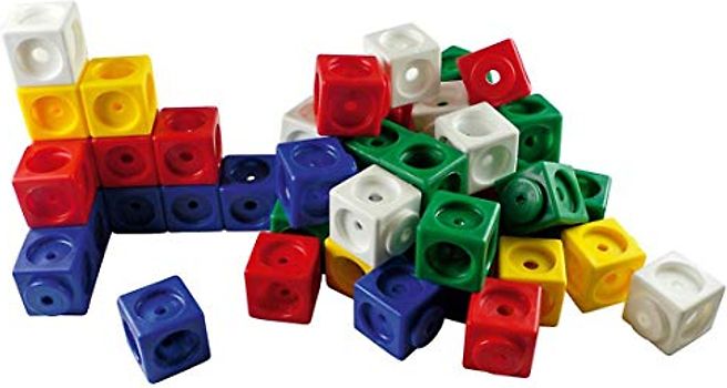 Steckwürfel, allseitig steckbar, zur Demonstration: 50 Steckwürfel in 5 Farben. Kantenlänge 3,4 cm