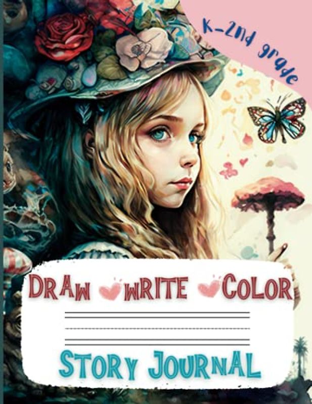 Draw, Write, Color Story Journal: Handwriting Practice Paper with blank drawing space and amazing Girls and Flowers coloring pages for K to 2nd Grade kids