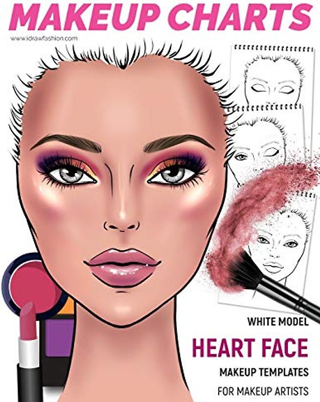 Makeup Charts - Face Charts for Makeup Artists: White Model - HEART face shape (Makeup Charts Workbook)