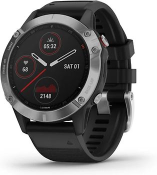 Garmin Fenix 6 47 mm argent et bracelet en silicone noir