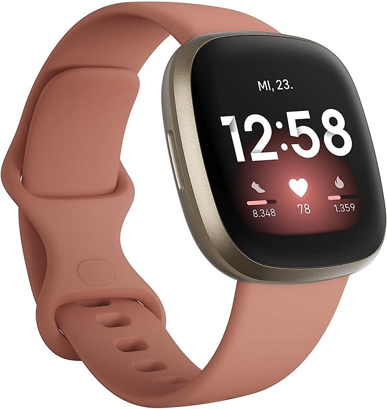 Fitbit Versa 3 40 mm or pâle et bracelet en silicone argile rose [Wi-Fi]