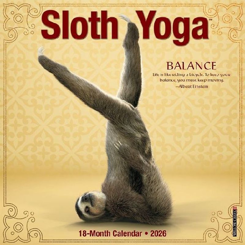 Sloth Yoga 2026 7 X 7 Mini Wall Calendar