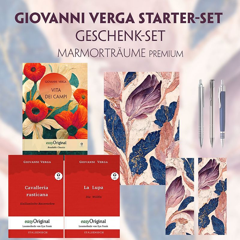 Vita dei campi Starter-Paket Geschenkset - 3 Bücher (mit Audio-Online) + Marmorträume Schreibset Premium