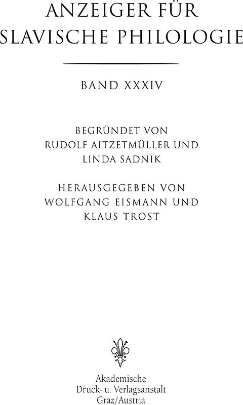 Anzeiger für Slavische Philologie / Anzeiger für Slavische Philologie