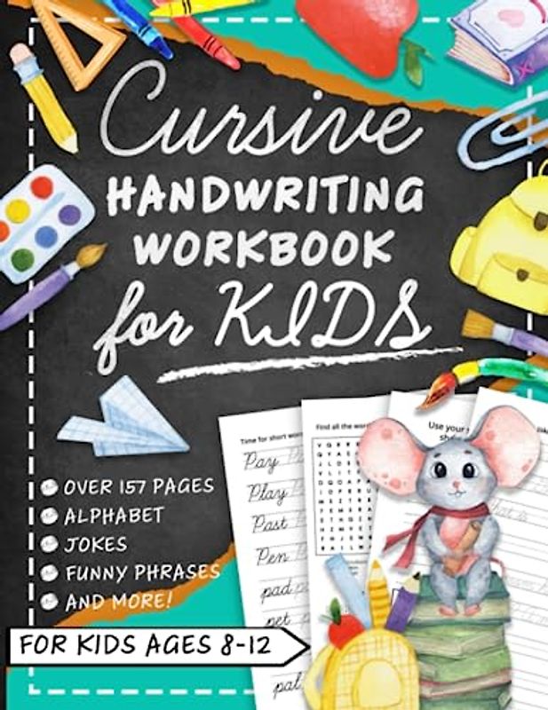 Cursive Handwriting Workbook for Kids Ages 8-12 with Jokes & Riddles: Penmanship Practice Paper and Script Writing Book for Beginners