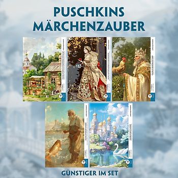 5 Puschkins Märchenzauber (5 Bücher + Audio-Online) - Frank-Lesemethode - Kommentierte zweisprachige Ausgabe Russisch-Deutsch