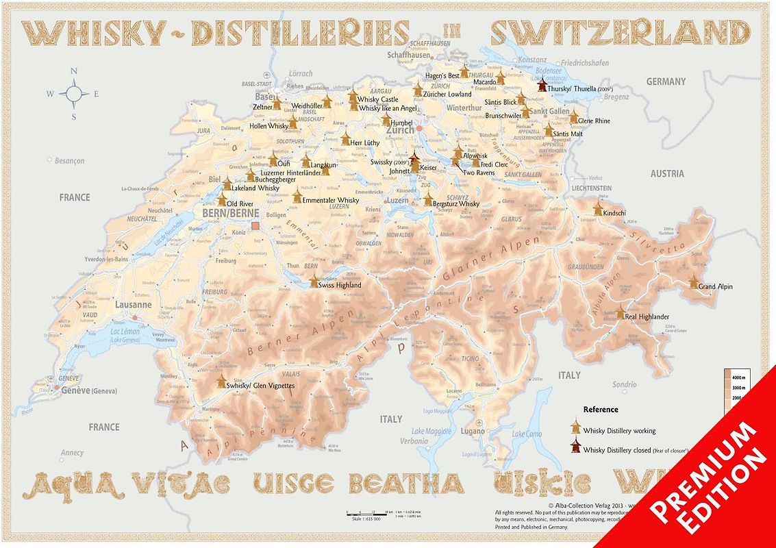 Whisky Distilleries Switzerland - Poster 60x42cm Premium Edition