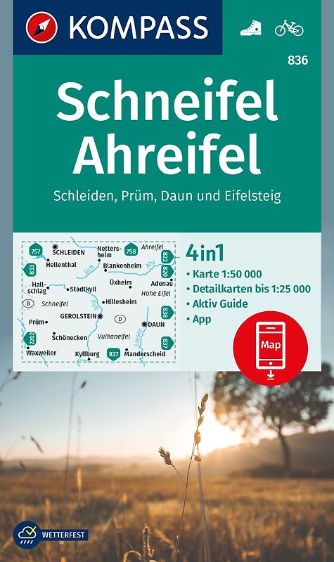 KOMPASS Wanderkarte 836 Schneifel, Ahreifel, Schleiden, Prüm, Daun, Eifelsteig 1:50.000