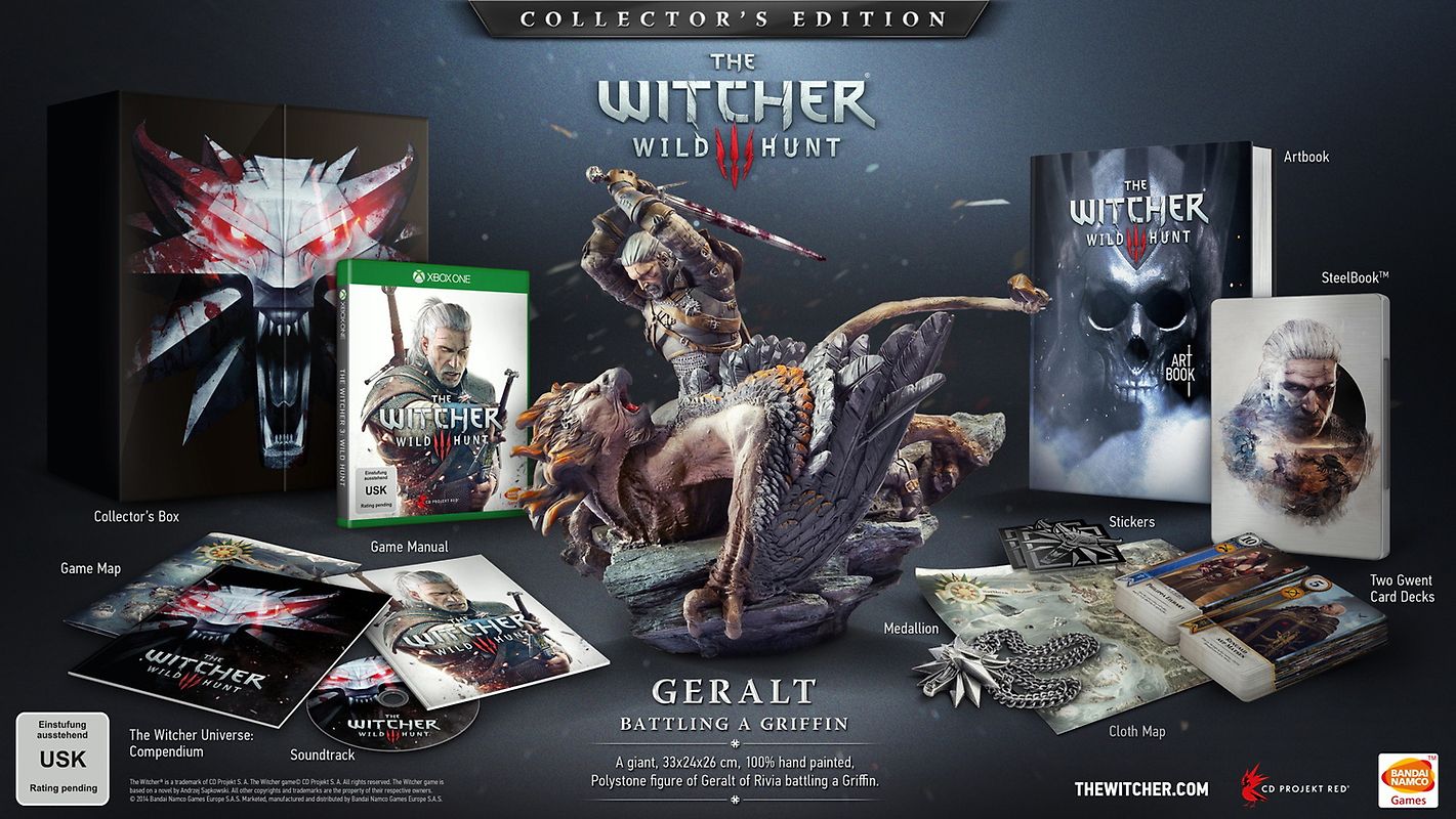 The Witcher 3: Wild Hunt [Collectors Edition inkl. Figur, Witcher-Medaillon, Steelbook mit Artwork, Artbook, Soundtrack] Xbox One