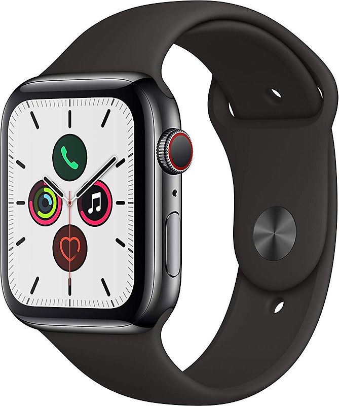 Apple Watch Series 5 44 mm boîtier en acier inoxydable space noir et bracelet sport noir [Wi-Fi + Cellulaire]